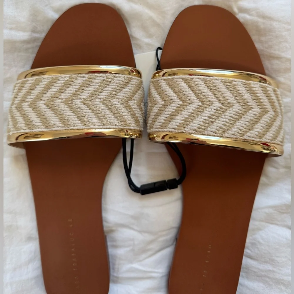 ZARA Woven Braided Sandal with Gold Trim - Picture 4 of 4